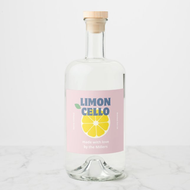 Homemade Love Modern Pink Kraft Limoncello Liquor  Bottle Label (Front)