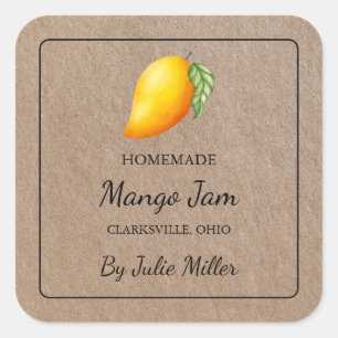 Homemade Mango Jam Square Kraft Paper Label
