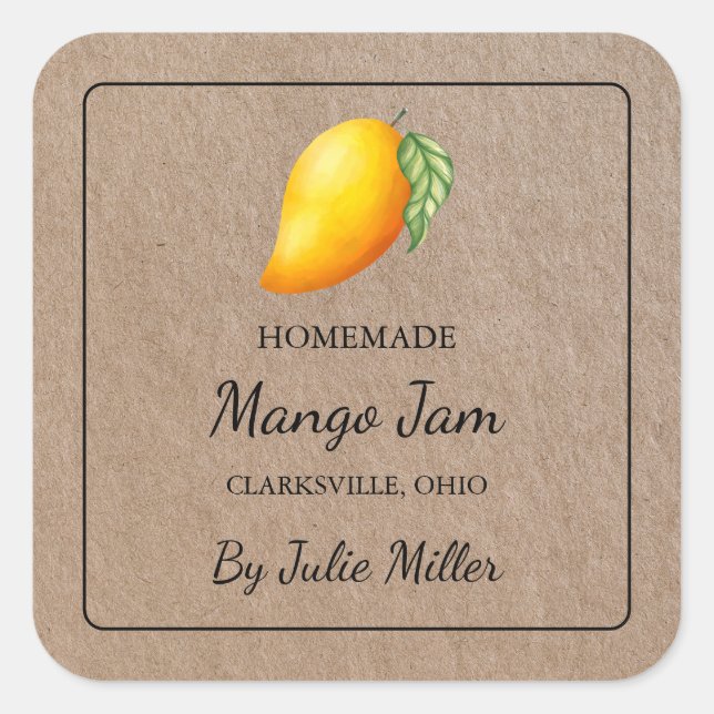 Homemade Mango Jam Square Kraft Paper Label (Front)