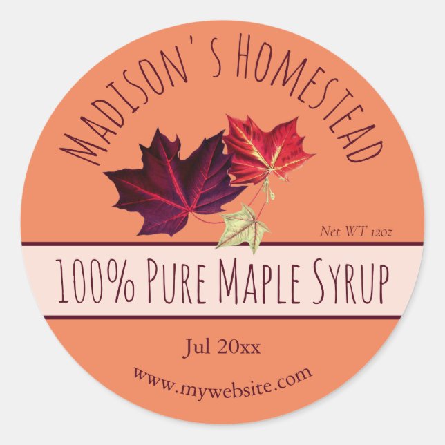 Homemade Maple Syrup Labels (Front)