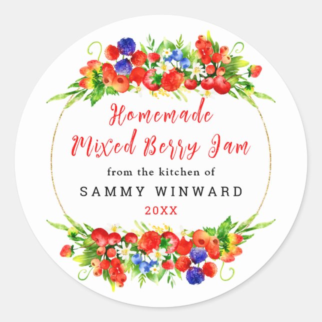 Homemade Mixed Berry Jam Canning Label (Front)