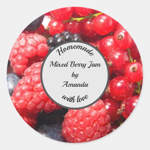 Homemade mixed berry jam photo with love classic round sticker
