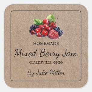 Homemade Mixed Berry Jam Square Kraft Paper Label