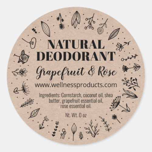 Homemade Natural Floral Kraft Deodorant Labels