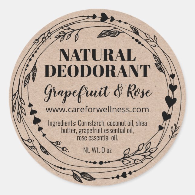 Homemade Natural Handmade Deodorant Labels (Front)
