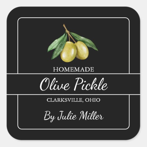 Homemade Olive Pickle Square Label Black