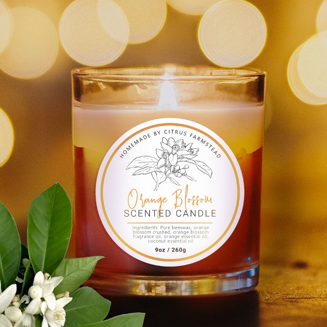 Homemade orange blossom candle ingredients classic round sticker (Creator Uploaded)