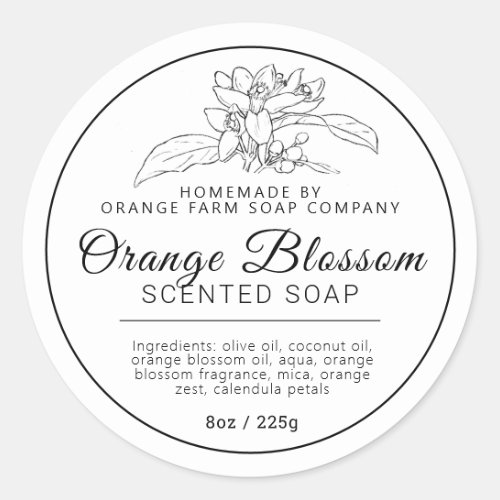 Homemade orange blossom soap ingredients classic round sticker