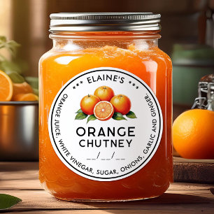 Homemade Orange chutney ingredients canning label