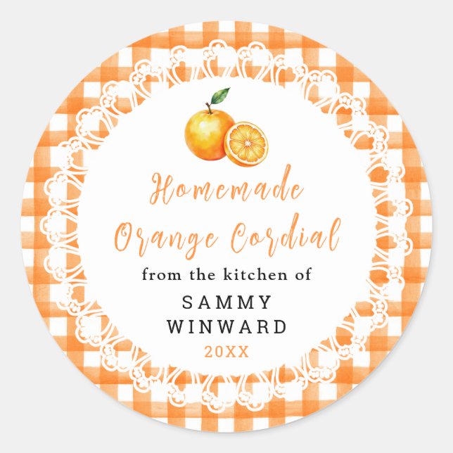 Homemade Orange Cordial Bottle Label (Front)
