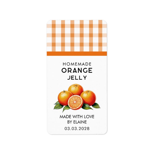 Homemade orange jelly with checkered pattern label (Front)