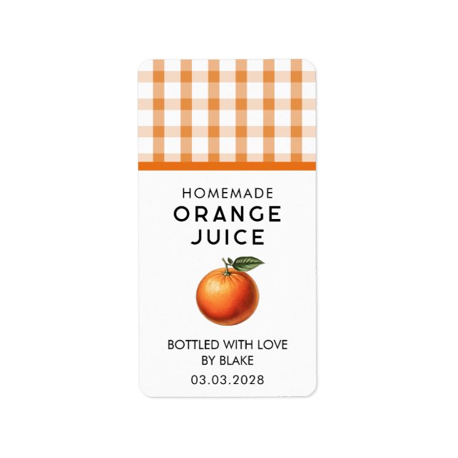 Homemade orange juice label with checkered pattern (Front)