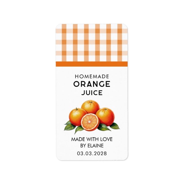 Homemade orange juice with checkered pattern label (Front)