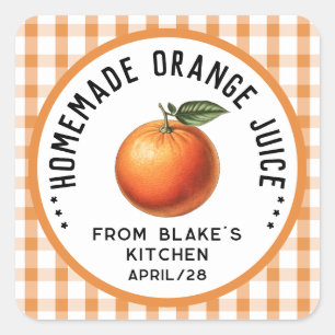 Homemade orange juice with checkered pattern square sticker
