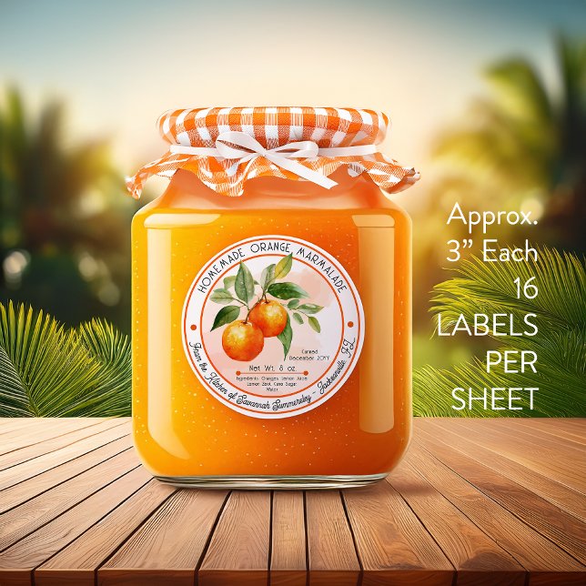 Homemade Orange Marmalade Canning 3 In 16 | Sheet Sticker (Tangy Homemade Orange Marmalade Canning Vinyl Waterproof 3" Kiss Cut Stickers | Labels - 16 | Sheet)