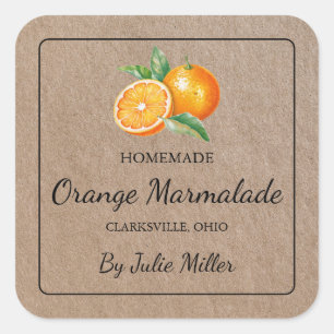 Homemade Orange Marmalade Square Kraft Paper Label