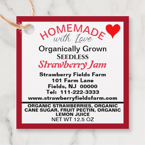 Homemade Organic Strawberry Jam Farm Canning Favor Tags