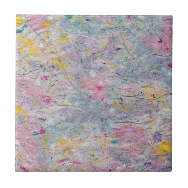 Homemade Paper with Colorful Pulp Accents Ceramic Tile (Front)