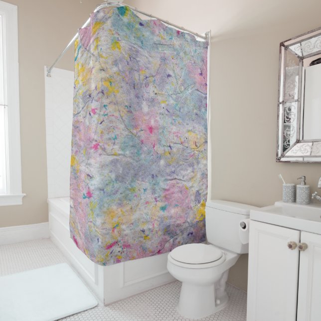 Homemade Paper with Colorful Pulp Accents Image Shower Curtain (In Situ)