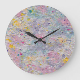 Homemade Paper with Colorful Pulp Accents Large Clock