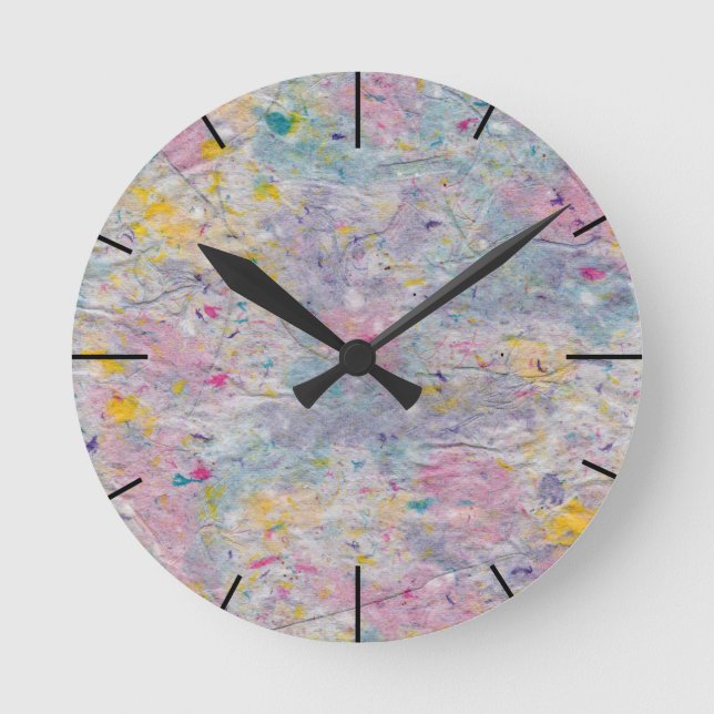 Homemade Paper with Colorful Pulp Accents Round Clock (Front)