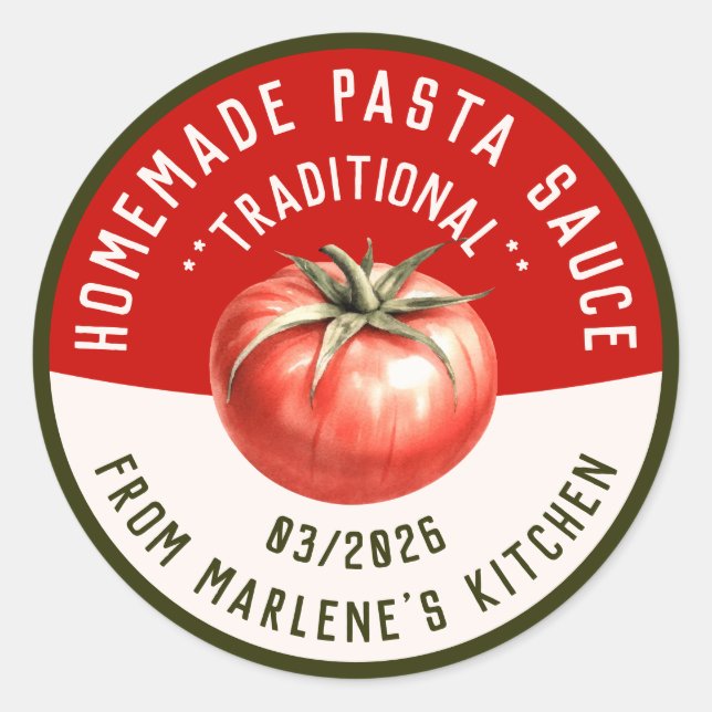 Homemade pasta sauce with two colours classic round sticker (Front)