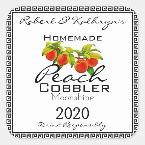 Homemade Peach Cobbler Moonshine Personalized Square Sticker