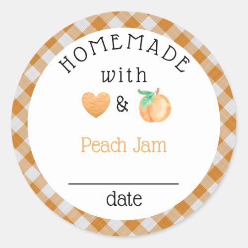 Homemade Peach Jam Gingham   Classic Round Sticker