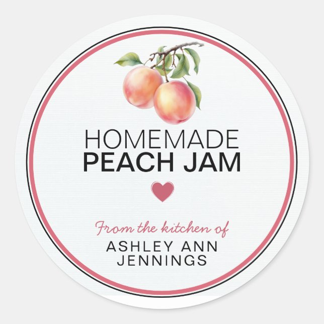 Homemade Peach Jam Label Peaches Canning Stickers (Front)