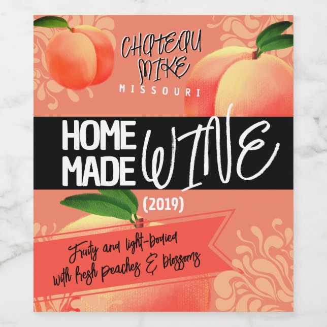 Homemade peach winemaking personalized wine label (Single Label)