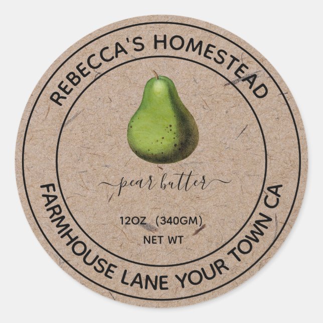 Homemade pear butter canning label (Front)