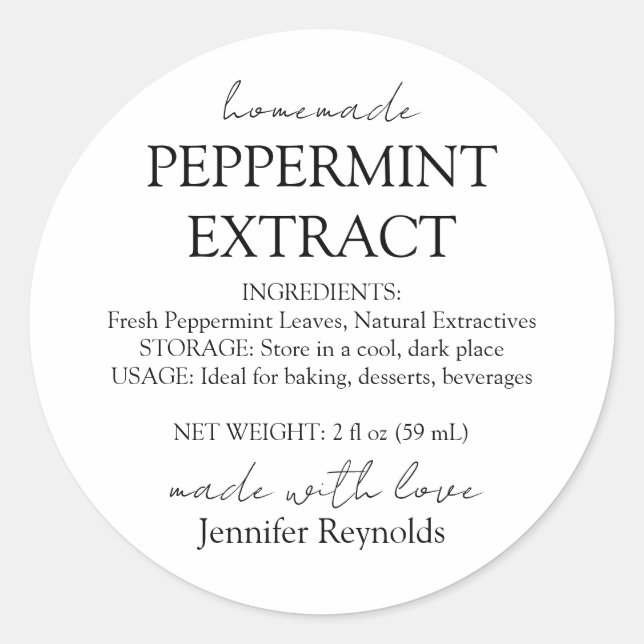 Homemade Peppermint Extract Bottle Instructions Classic Round Sticker (Front)