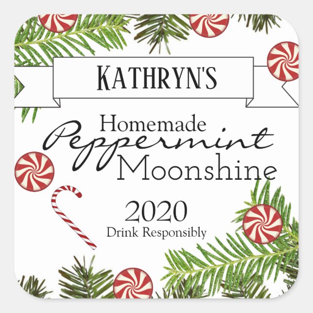 Homemade Peppermint Moonshine Personalized Square Sticker (Front)