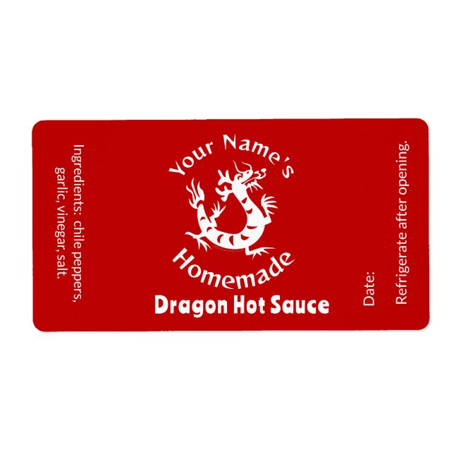 Homemade Personalized Chili Hot Sauce Asian Dragon Label (Front)