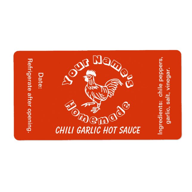 Homemade Personalized Hot Sauce Labels Rooster (Front)
