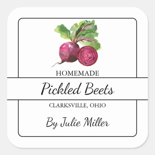 Homemade Pickled Beets Square Label (Front)