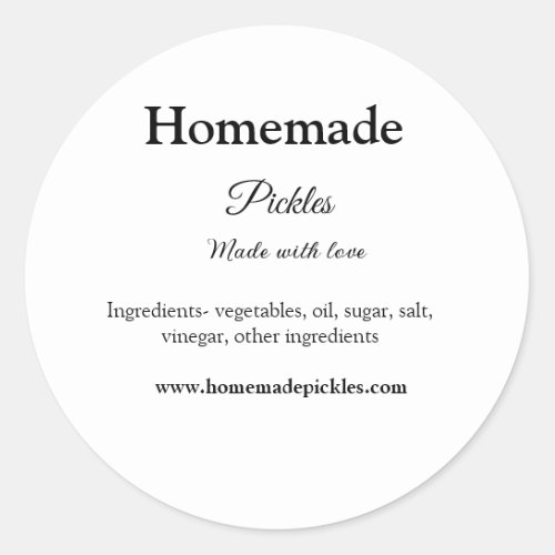 Homemade pickles made with love add text website classic round sticker