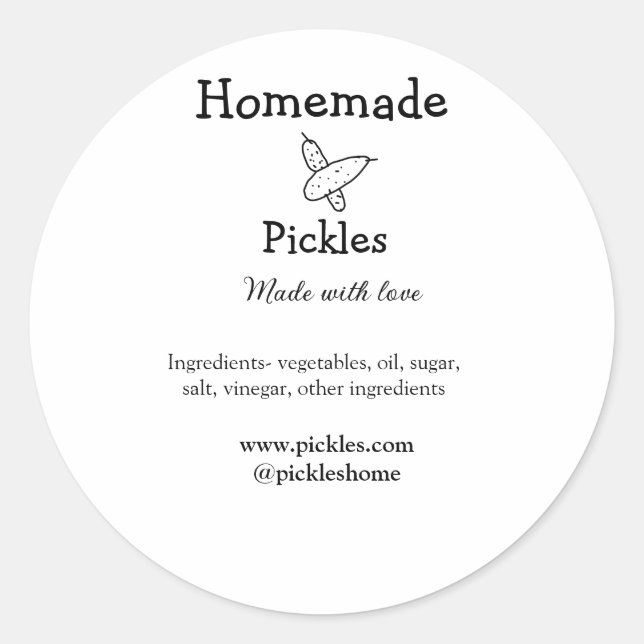 Homemade pickles made with love add text website classic round sticker (Front)