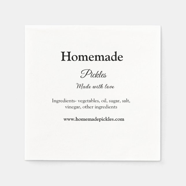 Homemade pickles made with love add text website napkins (Front)