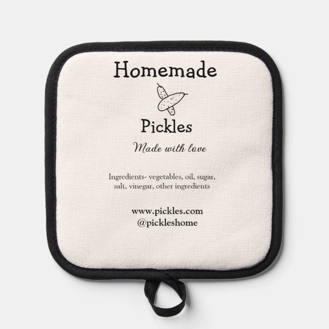 Homemade pickles made with love add text website pot holder (Front)