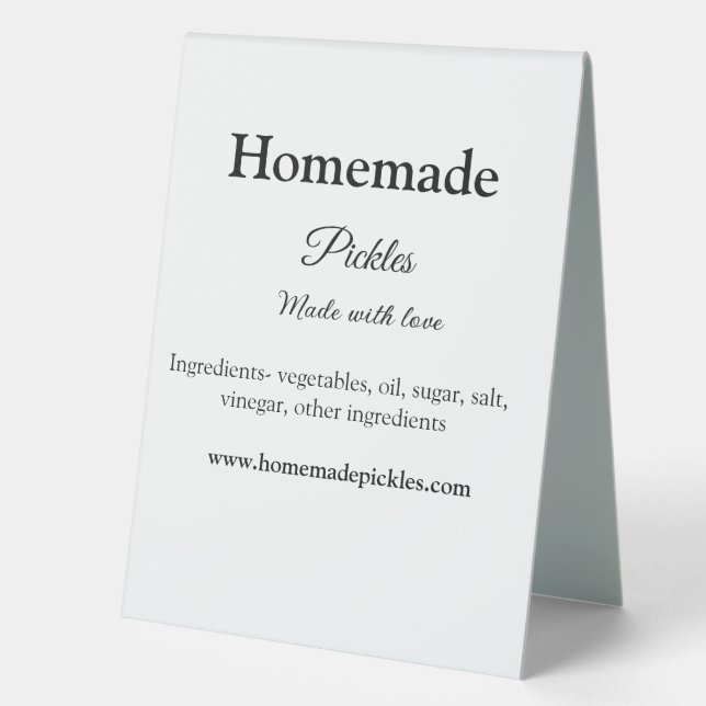 Homemade pickles made with love add text website table tent (Front)