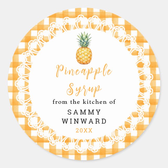 Homemade Pineapple Syrup Bottle Label (Front)