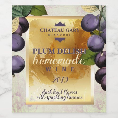 Homemade PLUM faux vineyard personalized wine Wine Label