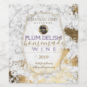 Homemade PLUM wine personalized label faux gold