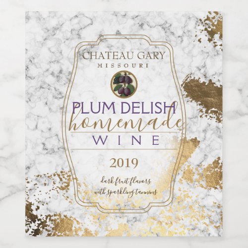 Homemade PLUM wine personalized label faux gold