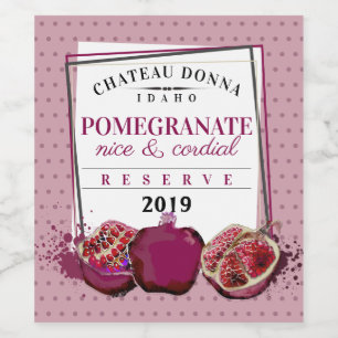 Homemade pomegranate cordial wine personalized label