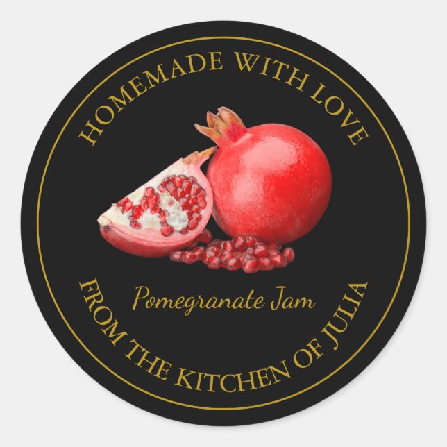 Homemade Pomegranate Jam Label | Black (Front)