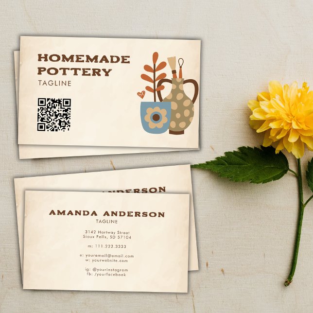 Homemade Pottery Ceramic Art Sculpt Clay Qr Code  Business Card (Creator Uploaded)