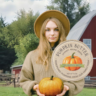 HOMEMADE PUMPKIN BUTTER Grunge Font Kraft Brown Classic Round Sticker