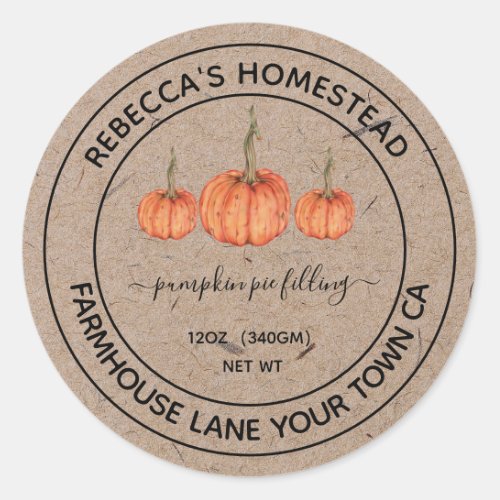 Homemade Pumpkin pie filling canning label